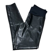 SPANX Assets All Over Faux Leather Leggings Women's M Black High Rise Shaping