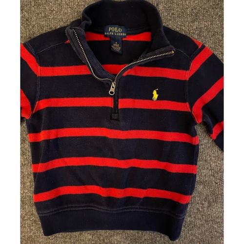 Polo Ralph Lauren Striped Quarter-Zip Pullover Sweater Boys Size 4 Red/Blue - Picture 2 of 10