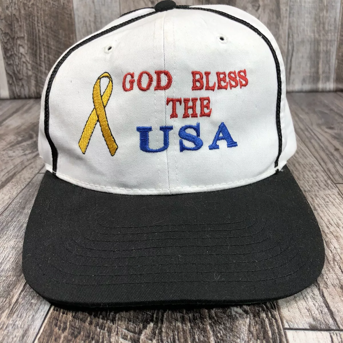 Vintage God Bless The USA Support Our Troops Hat Cap Snapback Adjustable OSFM