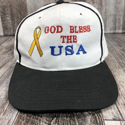 Vintage God Bless The USA Support Our Troops Hat Cap Snapback Adjustable OSFM