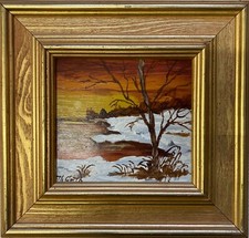 Piccola Pittura A Olio Impressionista Paesaggio Invernale Th. Goth Con Cornice