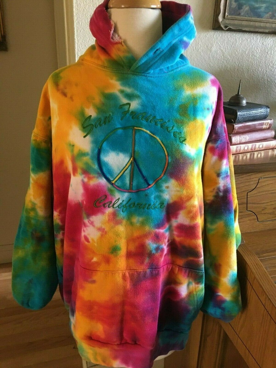 Unisex tie dye sweatshirt dyed hoodie San Francisco California Peace Sign  Sz L