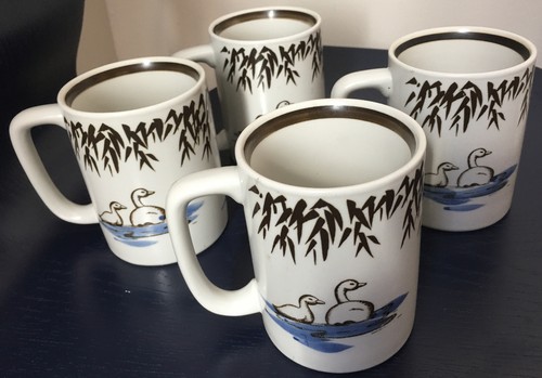 Set of Four Otagiri Swan Mugs Blue Brown Bamboo VTG Japan Made 1960s Rare find - Picture 3 of 5