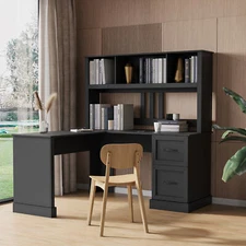 Computer Desk with Hutch Home Office Desk with Drawers and Bookshelf Study Table
