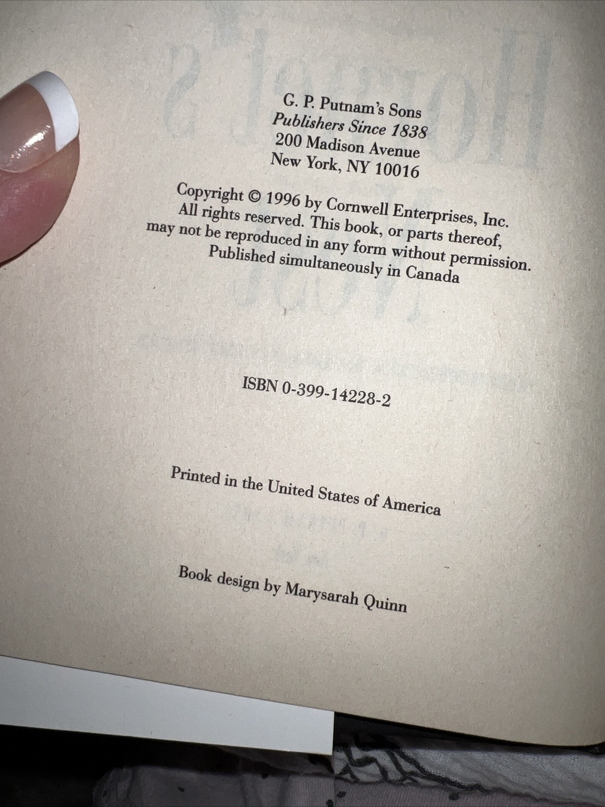 Hornet's Nest 1996  - 0399142282, Hardcover, Patricia Cornwell, Like New 1997