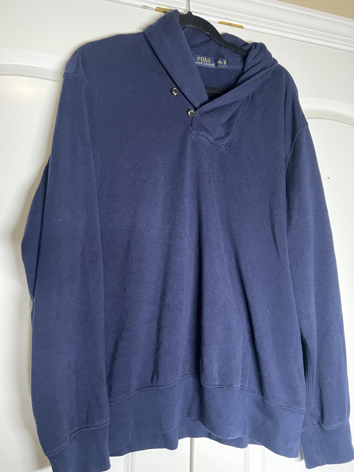 PONY Polo Ralph Lauren taglia XXL collare scialle da uomo maglione cotone blu navy