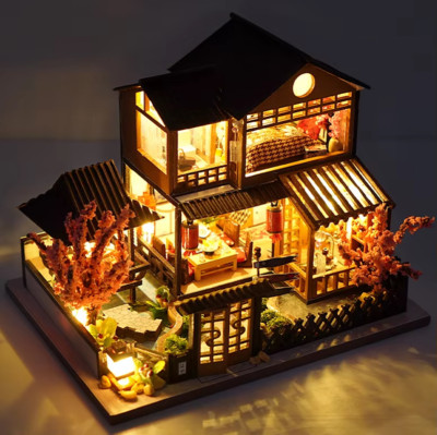 CUTEBEE Japanese Garden RV DIY Dollhouse Kit - Miniature Wooden House for Hobbyi