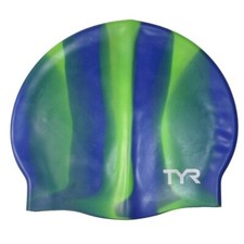 Swim Cap Adult Fit TYR Silicone Green and Blue swimming mens women