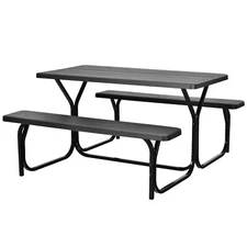 Patiojoy Outdoor Picnic Table Bench Set Patio Camping Table w/Steel Frame &