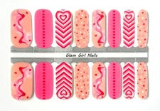 Pink Hearts Nail Polish Strips / Nail Polish Wraps