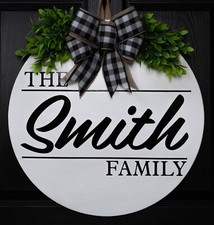 Front Door Decor Sign Last Name Initial Personalized Door Wreath Hanger Custom