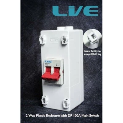 LIVE ELECTRICAL LVE 100A 2 Pole Twin Screw Terminal Mains Switch Meter Supply Isolator - PEN2100