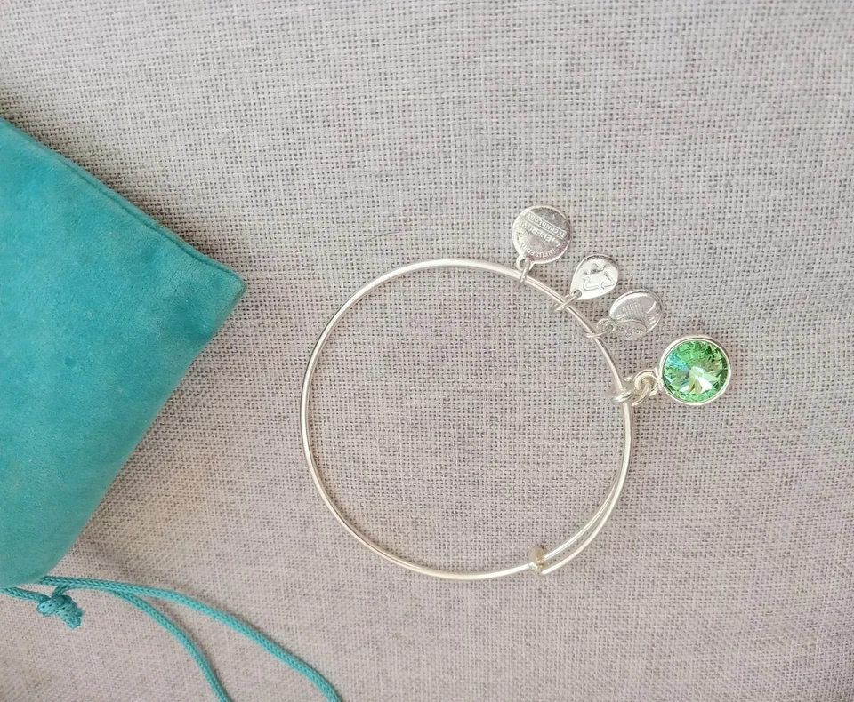 ALEX & ANI PERIDOT GREEN AUGUST Silver birthstone charm bracelet NWOTAG  - Image 2 of 3