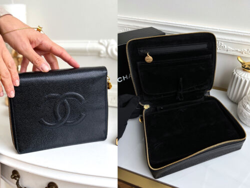 Chanel Jewelry Case Black Caviar Leather Jewelry Bag - Free Shipping - Picture 1 of 17