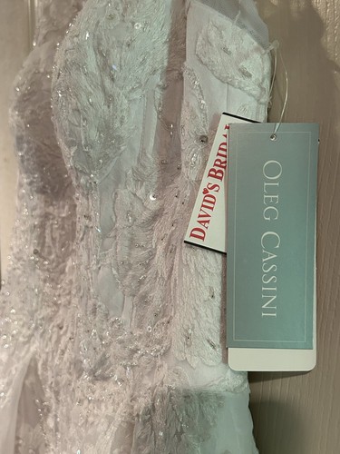 WEDDING Dress Oleg Cassini Tank Gown White beaded Lace David’s Bridal SZ 6 NWT - Picture 9 of 12