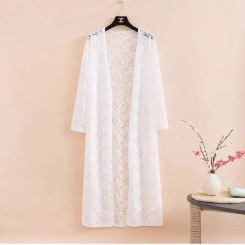 Women Lace Kimono Cardigan Sheer Floral Midi Shawl Jacket Open Front Robe - Picture 12 of 21