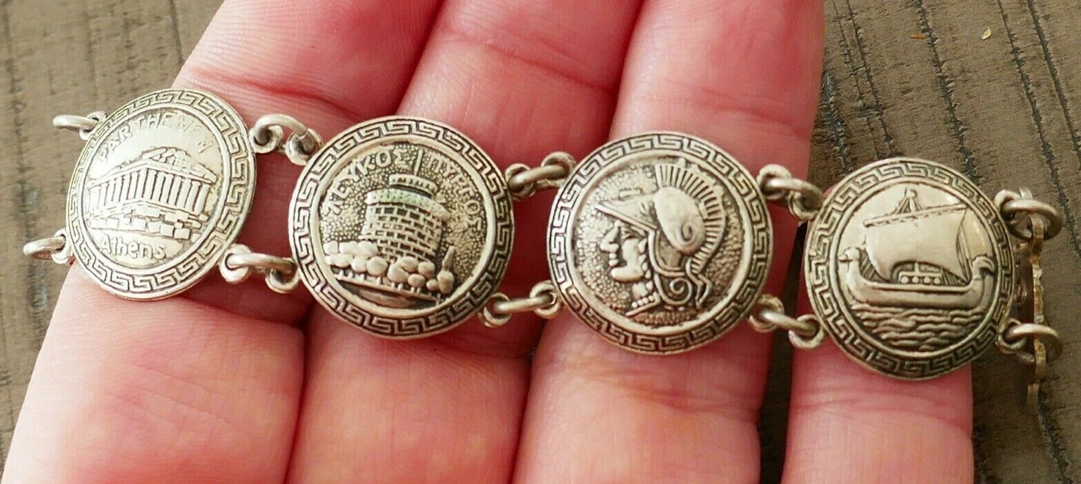 Vintage 800 Fine Silver Greek Design Bracelet 7 Inch 21 Grams  