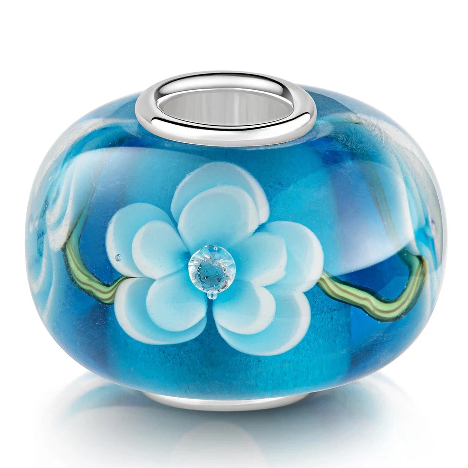 MATERIA XXL Zirkonia Blumen Glas Bead türkis / blau für Beads Armband / Kette - Bild 3 von 4