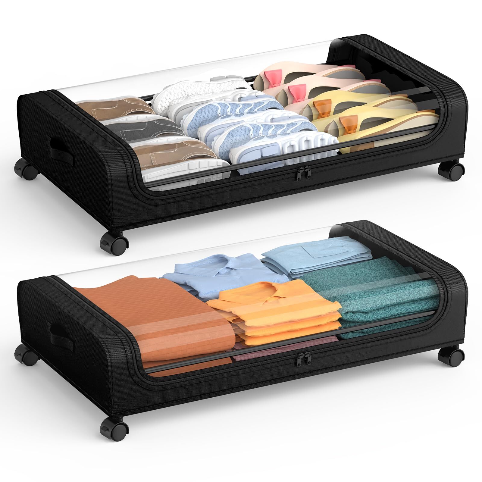 Under Bed Rolling Storage with Wheels, Lid, and XXL Large Capacity Design