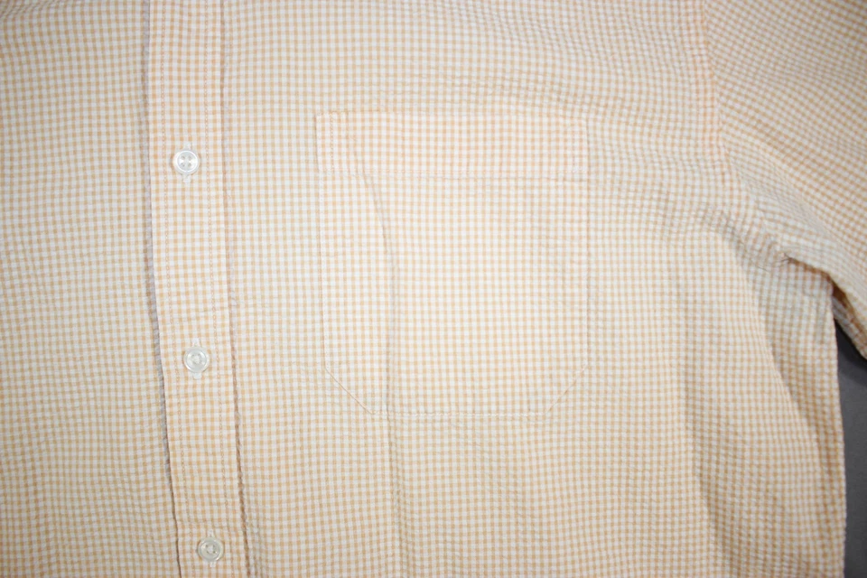 L.L. Bean Shirt Men's L Seersucker Short Sleeve Button Down Gingham Check Orange - Image 2 of 4