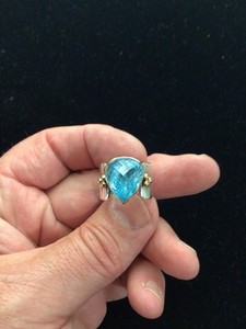 Randy Taishoff For Mitzi 18K/Sterling Modern Heart Ring W/Blue Topaz