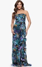 Xscape Women's Printed Sleeveless Maxi Dress - Teal Multi, Size-8