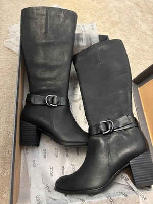 ECCO Womens Shape 55 Tall Stacked Heel Boots Black Leather Size Eu 38 Us 7-7.5