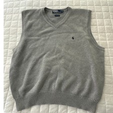 Vintage Polo Ralph Lauren Sweater Vest Mens XL Gray Cotton V-Neck Preppy