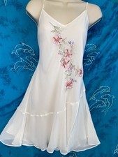 Vintage California Dynasty Ivory Bias Cut Flapper Floral Slip Gown Chemise L