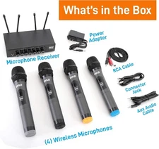 Pyle Wireless Bluetooth Portable Battery Operated 4-Mic Set 5lbs. PDWM4120