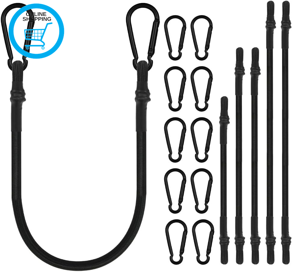 Bungee Cords with Carabiner Clips, 6 Pack Black Extra Strong Long Bungee Straps,