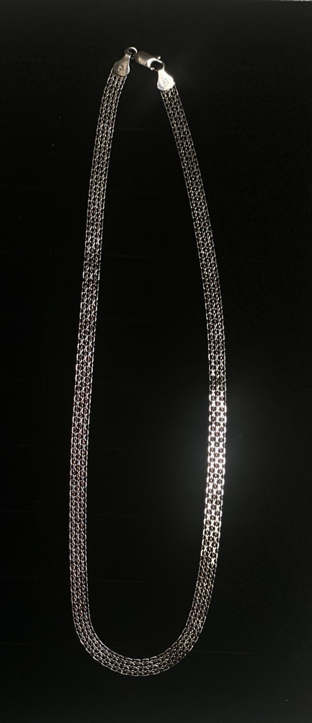 Vintage IBB 925 Sterling Silver Italy Flat Woven Mesh Chain Necklace 17