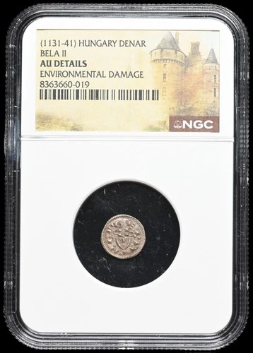HUNGARY. Bela II, 1131-1141. Silver Denar, Portrait type, NGC AU Details