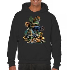 Big Cats Jungle Collage Sweatshirt Lion Tiger Leopard Animal Jaguar Hoodie