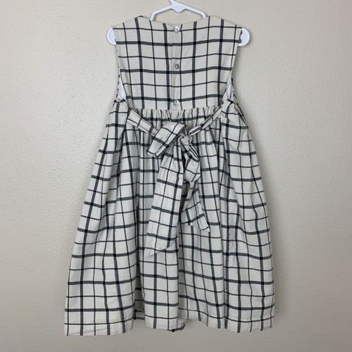 Smock London Girls Sleeveless Dress 6 8 Sleeveless Plaid Classic Ivory Black - Picture 3 of 15