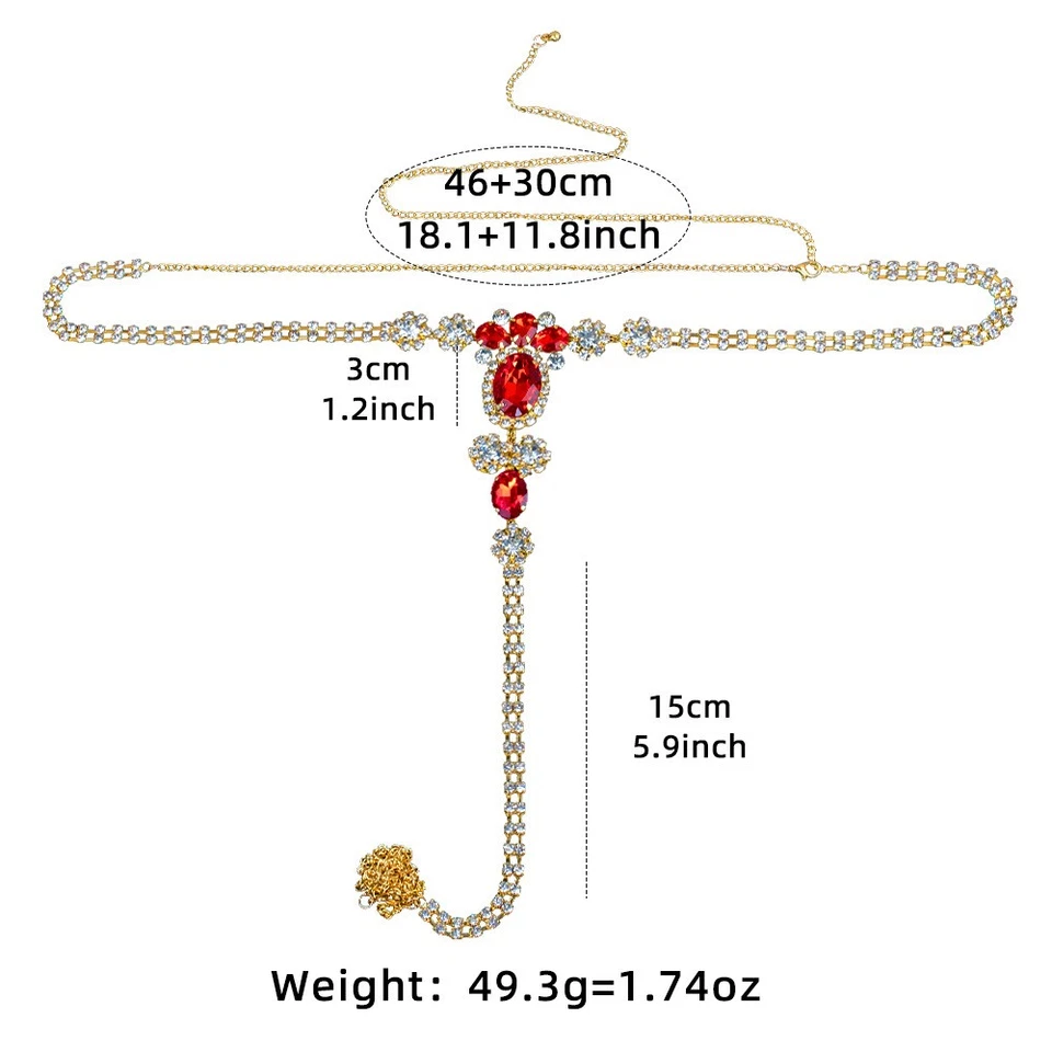 Sexy Tanga de Lujo para Mujer Rubí Diamante Cadena Discoteca Bikini Calzoncillos Cadena Corporal Foto 4 de 4