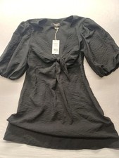 NEXT Black Tie Front Puff Sleeve Mini Dress (12)