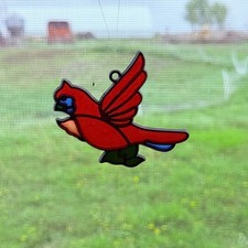 Vintage Cardinal Window Cling Suncatcher Red Bird Plastic Hanging Decor