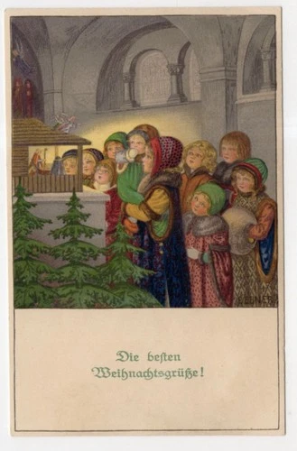 Pauli Ebner Postcard Children Before Christmas Nativity Christmas Greetings