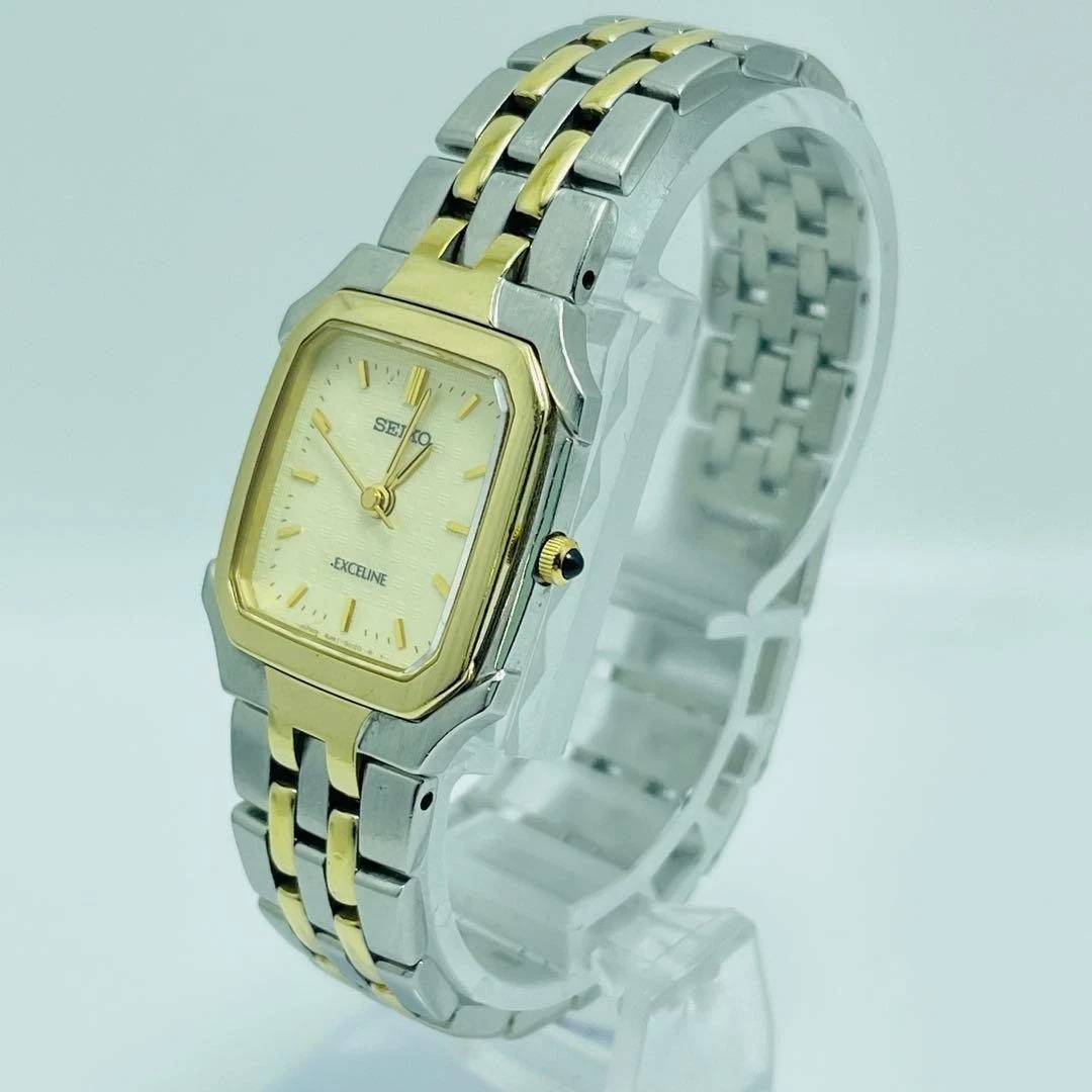Reloj de cuarzo cuadrado dorado plateado bicolor SEIKO Exceline 4J41-5020 para dama