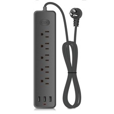 Surge Protector Power Strip 5 AC Outlets 3 USB 3.9FT Cord Overload Safety