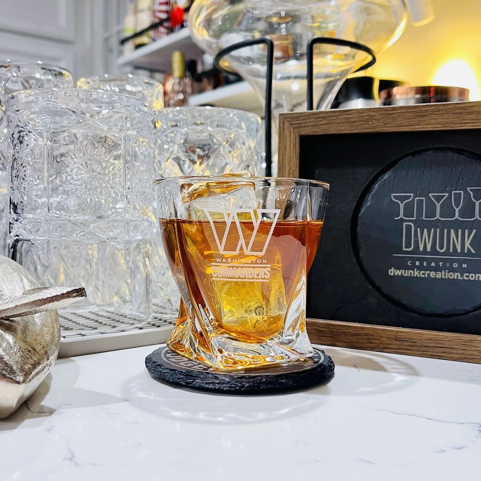 Engraved Washington Commanders Whiskey Glass - Twisted Whiskey Glasses