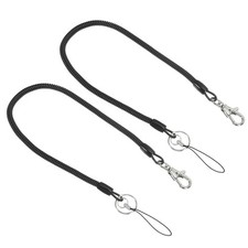 2 Pcs 12" Plastic Retractable Coil Spring Keychain Strap Lobster Clasp, Black