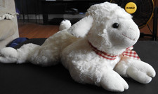 Dakin White Lamb Sheep Cream Colored 15" Stuffed Animal Plush Bow Laying Down