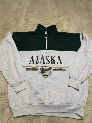 Vintage 90s Alaska Eagle Sweat Shirt Men s Size L 1/4 Zip Made In USA Pull Over
