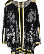 Relativity Blouse Womens XL Blk Lace Floral Bell Slv Boho Chic Dark Romantic Top