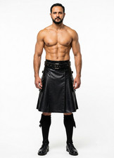 Men's Black Leather Utility Kilt Gothic Biker Cargo Kilt Custom Handmade Waist