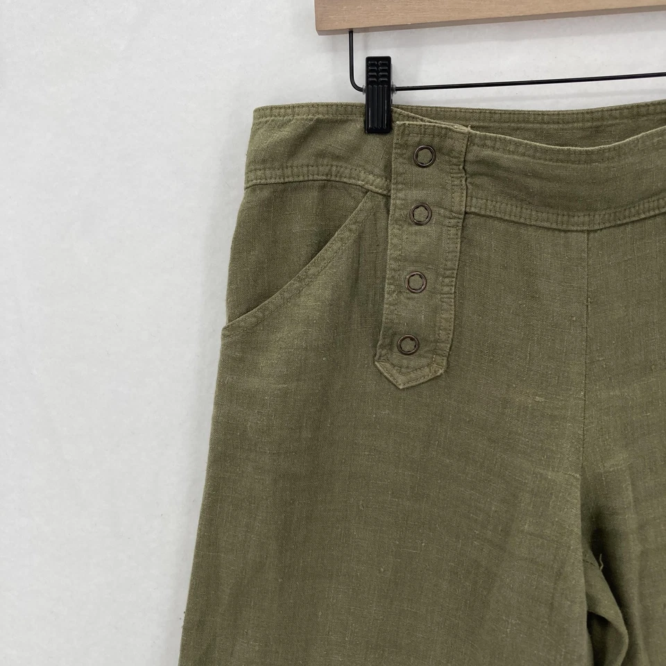 Pantalones Anthropologie Sitwell Mujer 10 Verde Lino Pierna Ancha Marinero Botón Boho Foto 3 de 4