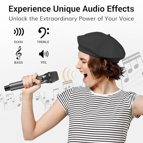 Wireless Microphones with Treble/Bass/Echo, Dual Dynamic Handheld Singing Mic - Picture 4 of 7