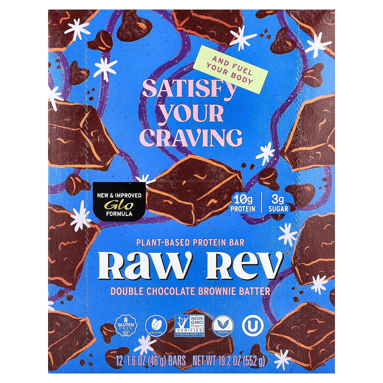 Протеи батончик на растительной основе, тесто для брауни с двойным шоколадом, 12 батончиков, 1,6 унции (46 г)